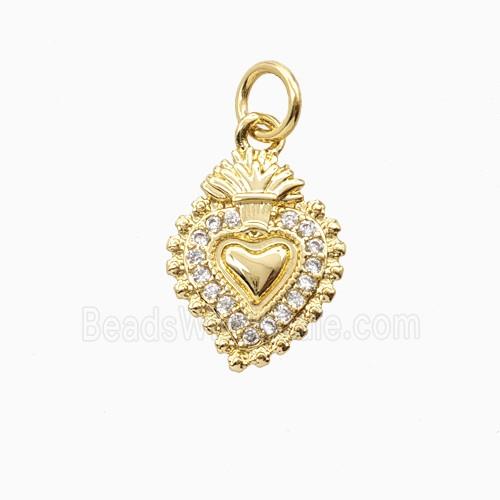 Copper Sacred Heart Pendant Pave Zirconia Gold Plated