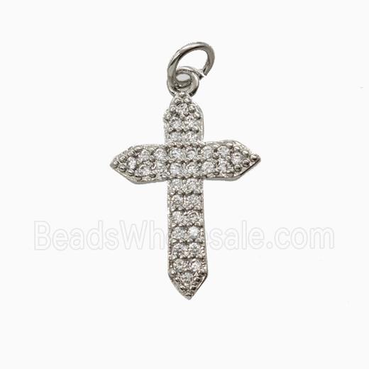 Copper Cross Pendant Pave Zirconia Platinum Plated