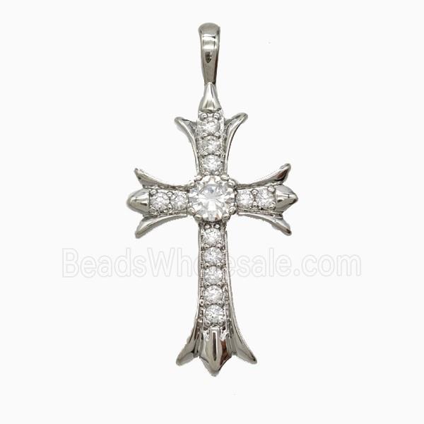 Copper Cross Pendant Pave Zirconia Platinum Plated