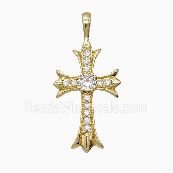 Copper Cross Pendant Pave Zirconia Gold Plated