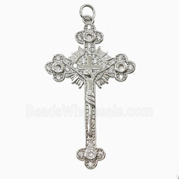 Copper Crucifix Cross Pendant Pave Zirconia Platinum Plated