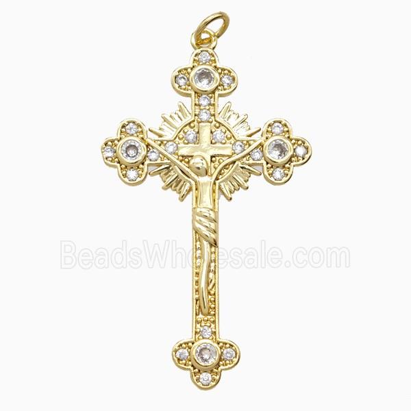Copper Crucifix Cross Pendant Pave Zirconia Gold Plated