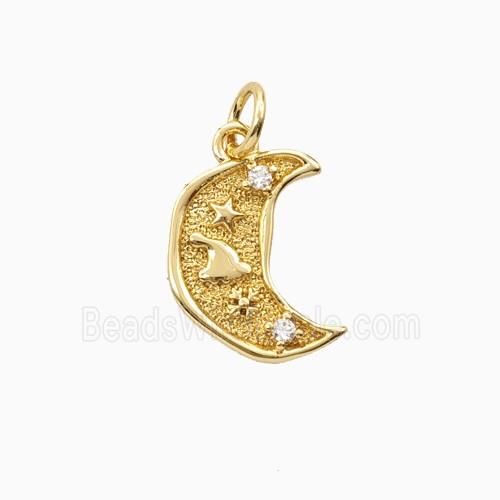 Copper Moon Pendant Pave Zirconia Gold Plated