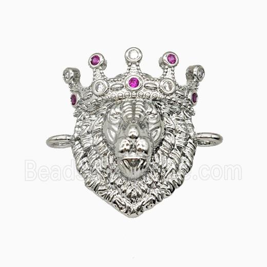 Copper King Crown Lion Head Connector Pave Zirconia Platinum Plated