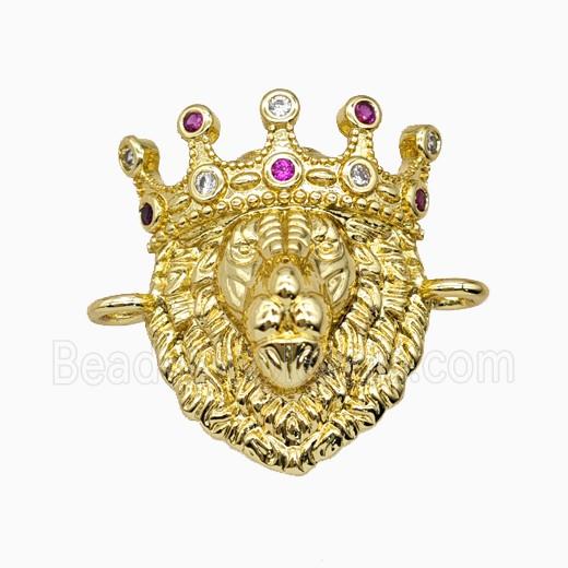 Copper King Crown Lion Head Connector Pave Zirconia Gold Plated