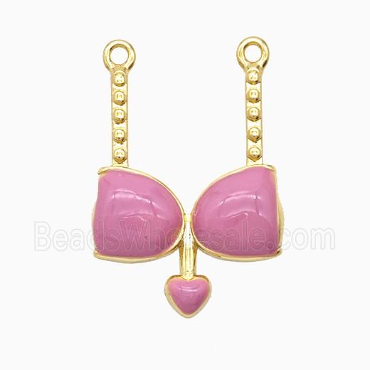 Copper Bra Bikini Pendant Heart Pink Enamel Gold Plated
