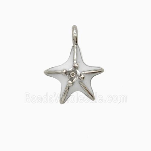 Copper Starfish Pendant White Enamel Platinum Plated