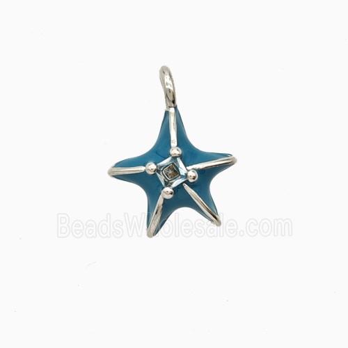 Copper Starfish Pendant Blue Enamel Platinum Plated