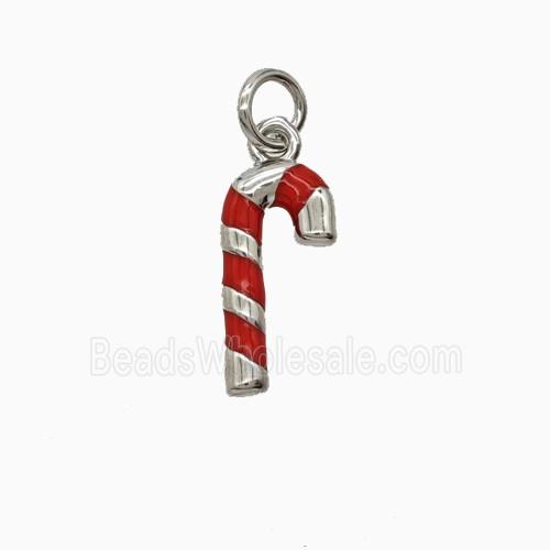 Christmas Candy Cane Charms Copper Pendant Red Enamel Platinum Plated