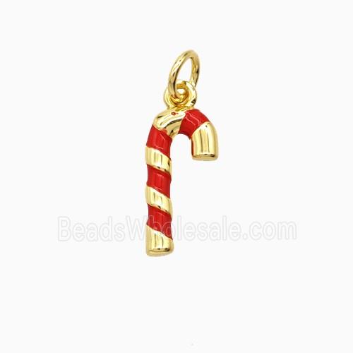 Christmas Candy Cane Charms Copper Pendant Red Enamel Gold Plated