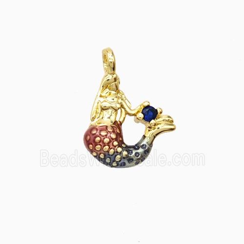 Copper Mermaid Pendant Painted Gold Plated
