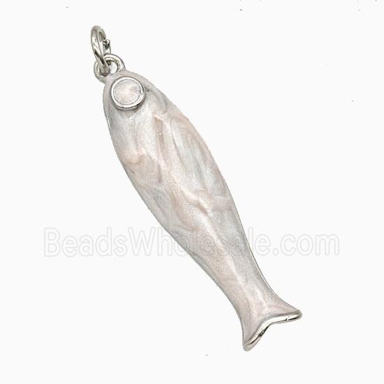 Copper Fish Pendant White Enamel Platinum Plated