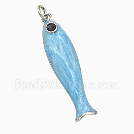 Copper Fish Pendant Blue Enamel Platinum Plated