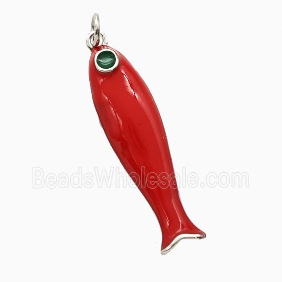 Copper Fish Pendant Red Enamel Platinum Plated