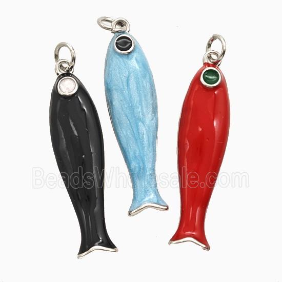 Copper Fish Pendant Enamel Platinum Plated Mixed
