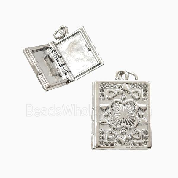 Copper Rectangle Locket Pendant Clover Platinum Plated