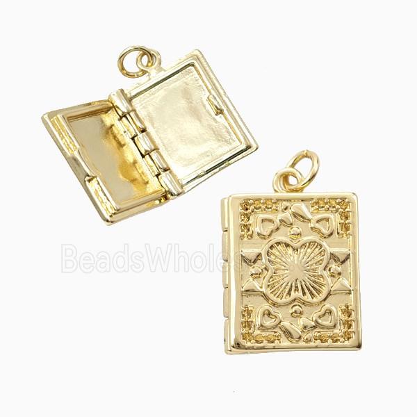 Copper Rectangle Locket Pendant Clover Gold Plated