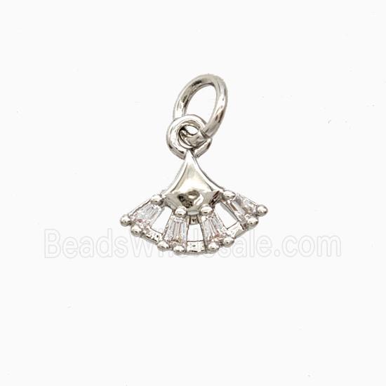 Copper Fan Pendant Pave Zirconia Platinum Plated