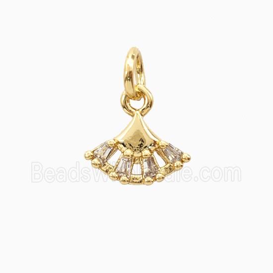 Copper Fan Pendant Pave Zirconia Gold Plated