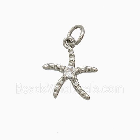 Copper Starfish Pendant Pave Zirconia Platinum Plated