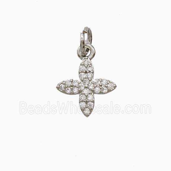 Copper Cross Pendant Pave Zirconia Platinum Plated