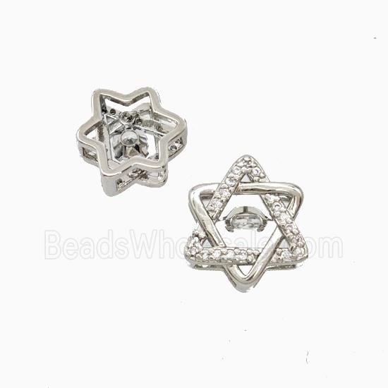 Copper David Star Beads Pave Zirconia Platinum Plated