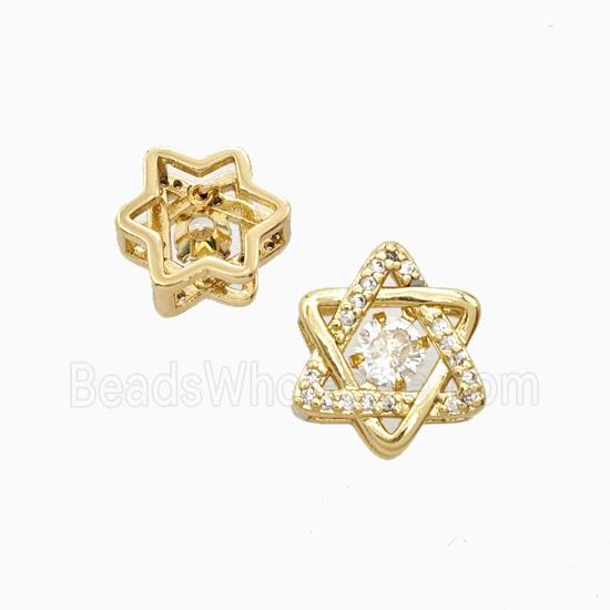 Copper David Star Beads Pave Zirconia Gold Plated