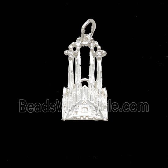 Barcelona Cathedral Charms Copper Pendant Pave Zirconia Shiny Silver