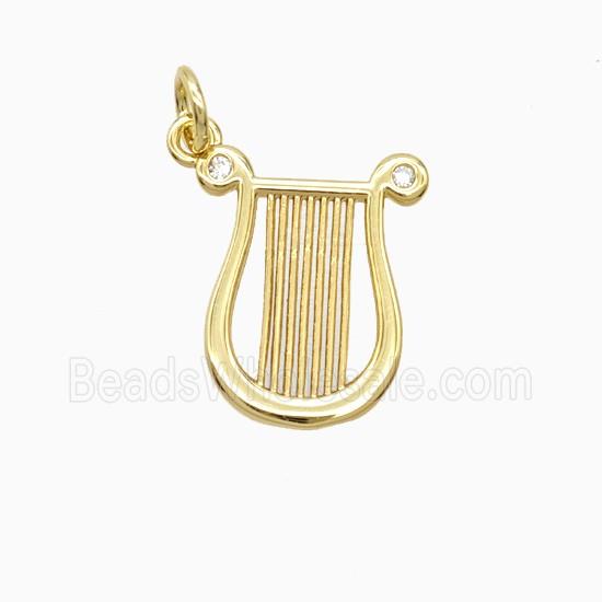 Lyret Harp Charms Copper Pendant Pave Zirconia Gold Plated