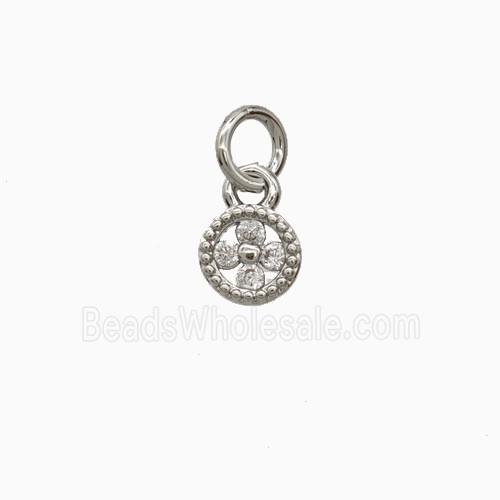 Copper Flower Pendant Pave Zirconia Platinum Plated