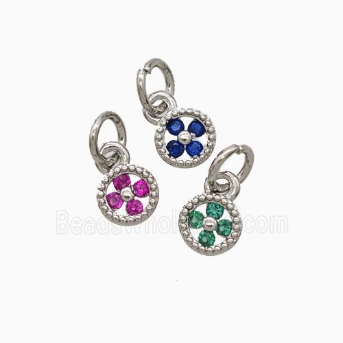 Copper Flower Pendant Pave Zirconia Platinum Plated Mixed