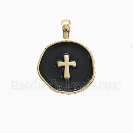 Copper Cross Pendant Black Enamel Gold Plated