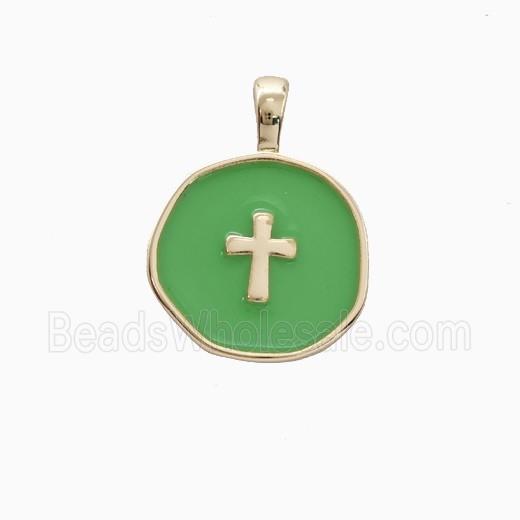 Copper Cross Pendant Green Enamel Gold Plated
