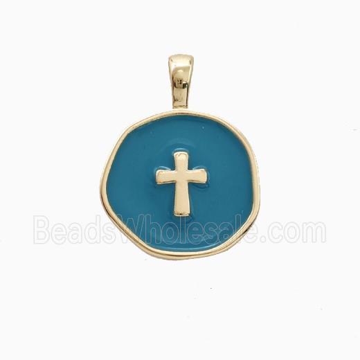 Copper Cross Pendant Blue Enamel Gold Plated