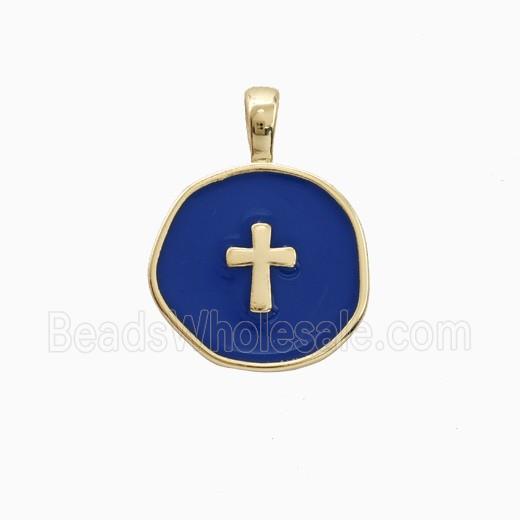 Copper Cross Pendant Lapisblue Enamel Gold Plated