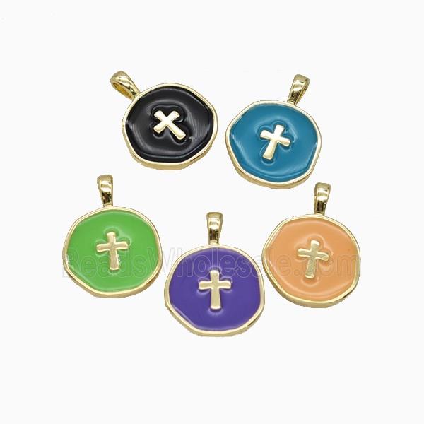 Copper Cross Pendant Enamel Gold Plated Mixed