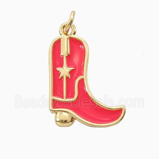 Copper Cowboy Boots Pendant Red Enamel Shoes Gold Plated