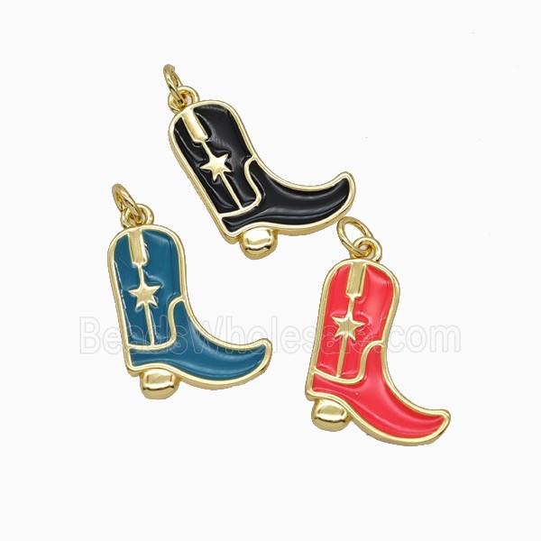 Copper Cowboy Boots Pendant White Enamel Shoes Gold Plated Mixed