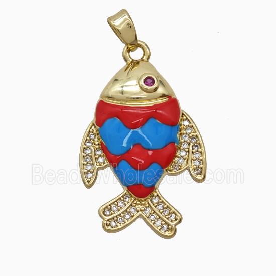Copper Fish Pendant Pave Zirconia Enamel Gold Plated
