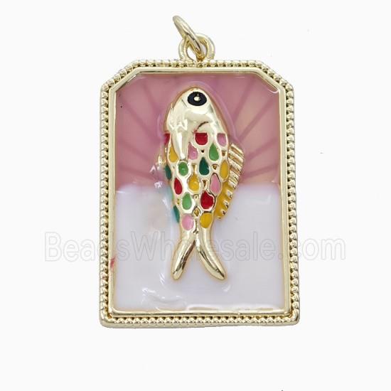 Copper Fish Pendant Enamel Rectangle Gold Plated