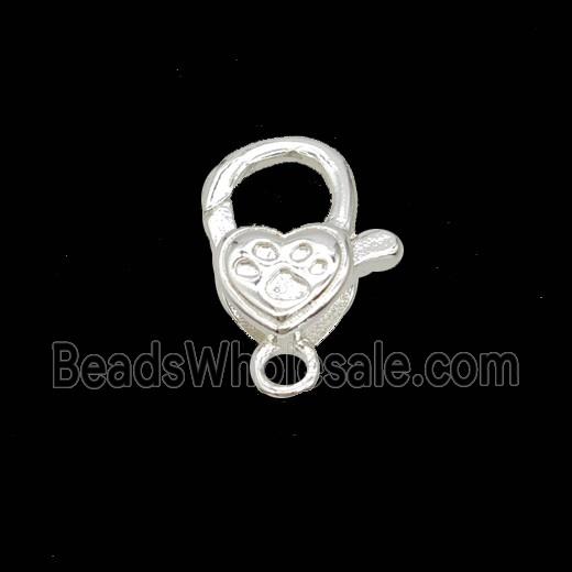 Copper Lobster Clasp Heart Paws Shiny Silver
