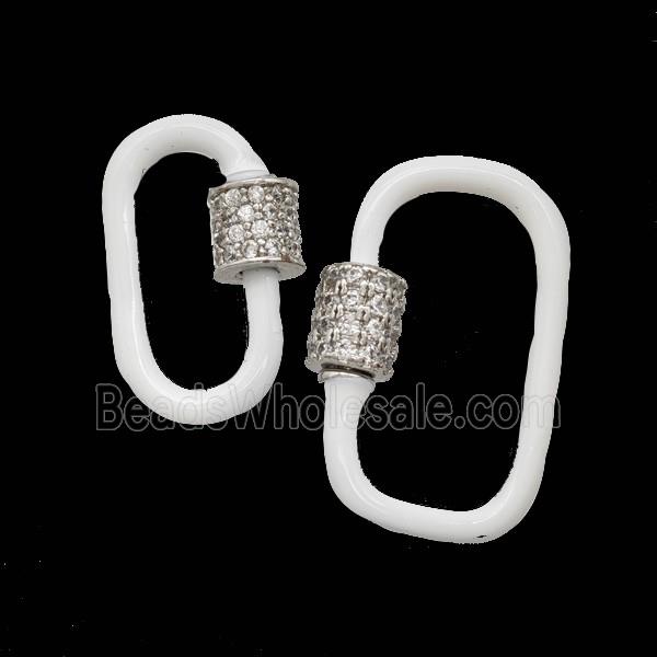 Copper Carabiner Clasp Pave Zirconia White Enamel Platinum Plated