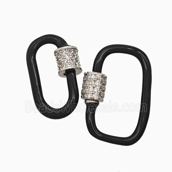 Copper Carabiner Clasp Pave Zirconia Black Enamel Platinum Plated
