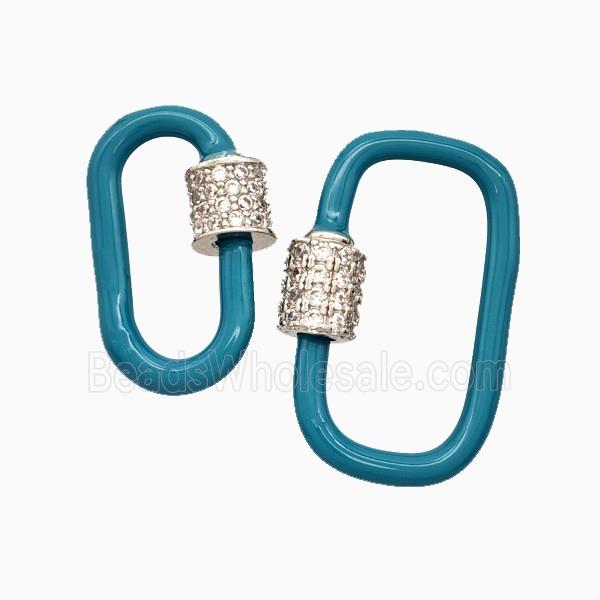 Copper Carabiner Clasp Pave Zirconia Teal Enamel Platinum Plated