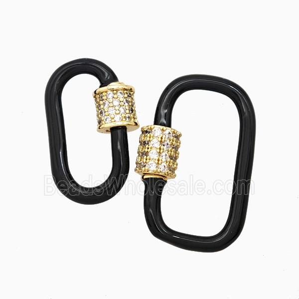 Copper Carabiner Clasp Pave Zirconia Black Enamel Gold Plated