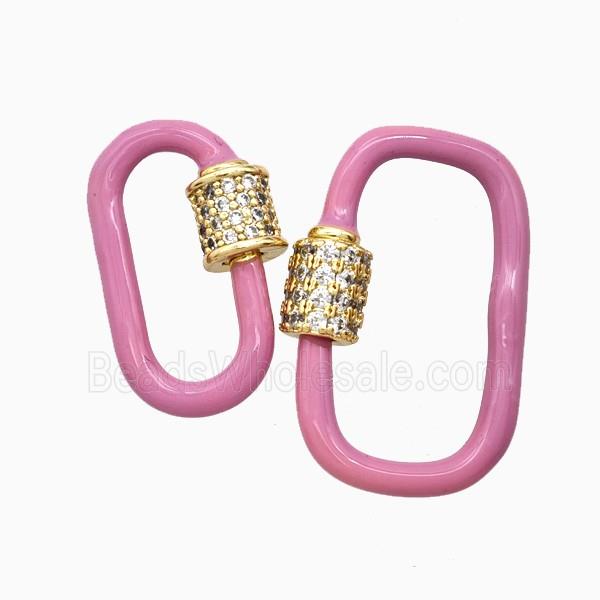 Copper Carabiner Clasp Pave Zirconia Pink Enamel Gold Plated