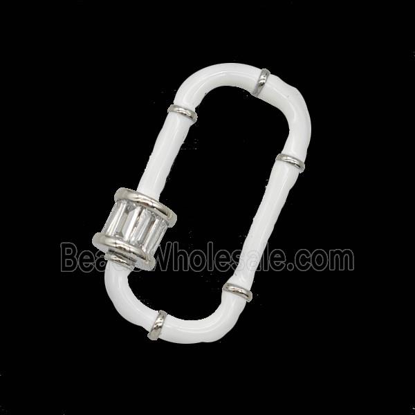Copper Carabiner Clasp Pave Zirconia White Enamel Platinum Plated