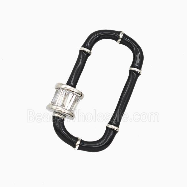 Copper Carabiner Clasp Pave Zirconia Black Enamel Platinum Plated