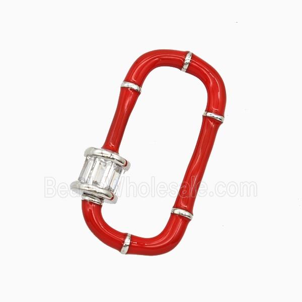 Copper Carabiner Clasp Pave Zirconia Red Enamel Platinum Plated