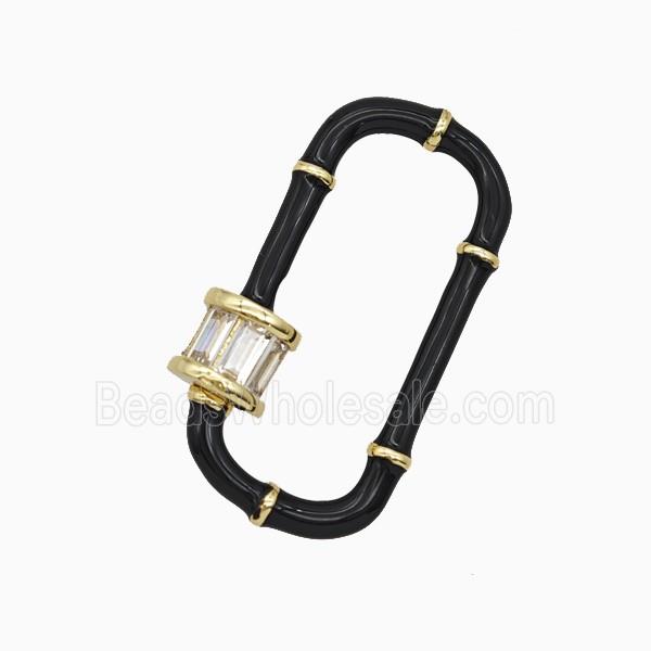 Copper Carabiner Clasp Pave Zirconia Black Enamel Gold Plated